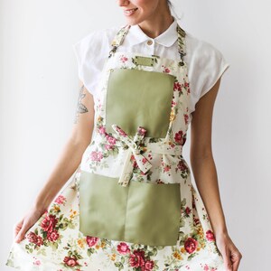 Aprons for Women, Retro Kitchen Apron, Canvas Leather Apron, Gardening Apron, Cute Cooking Apron, Anniversary Gift for Her image 3