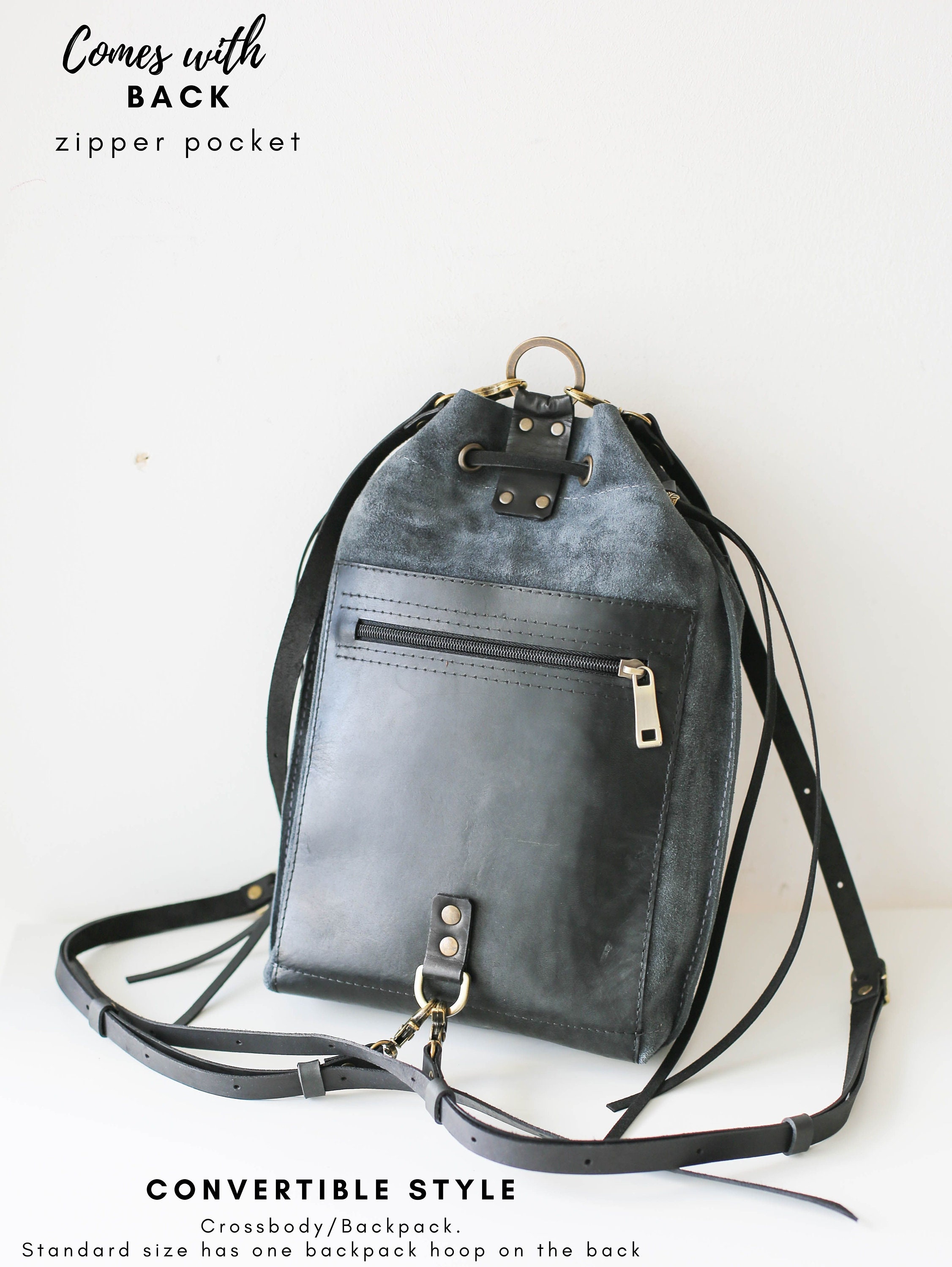 Gray Leather with Suede Stitching Backpack Purse Suede Backpack Purse, Women Brown Suede Backpack, Classic  main image 2