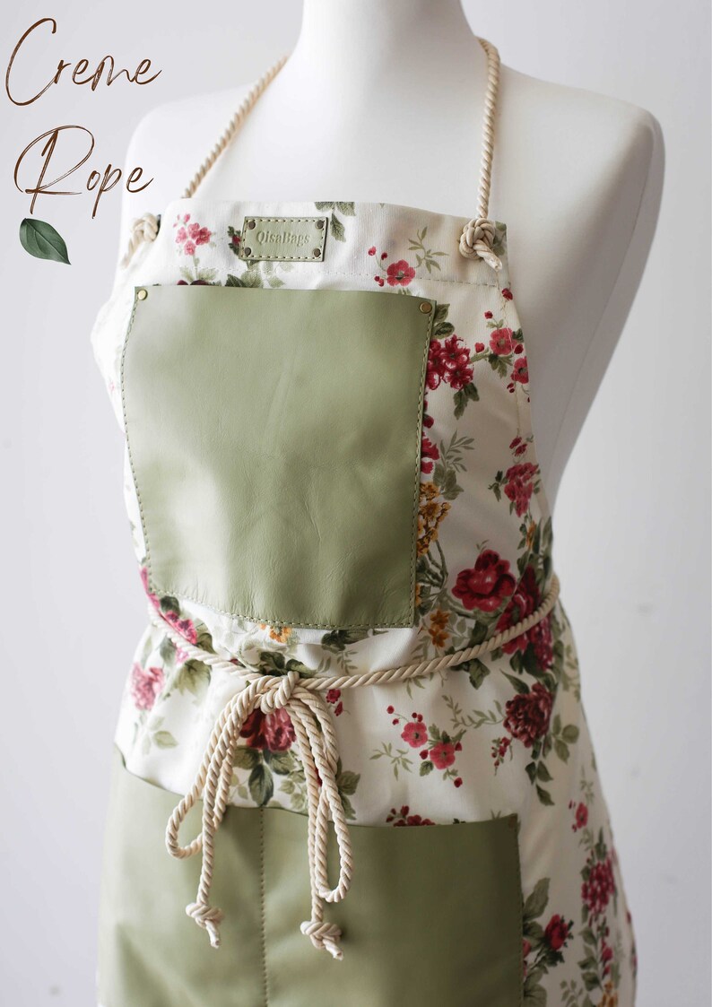 Aprons for Women, Retro Kitchen Apron, Canvas Leather Apron, Gardening Apron, Cute Cooking Apron, Anniversary Gift for Her image 8