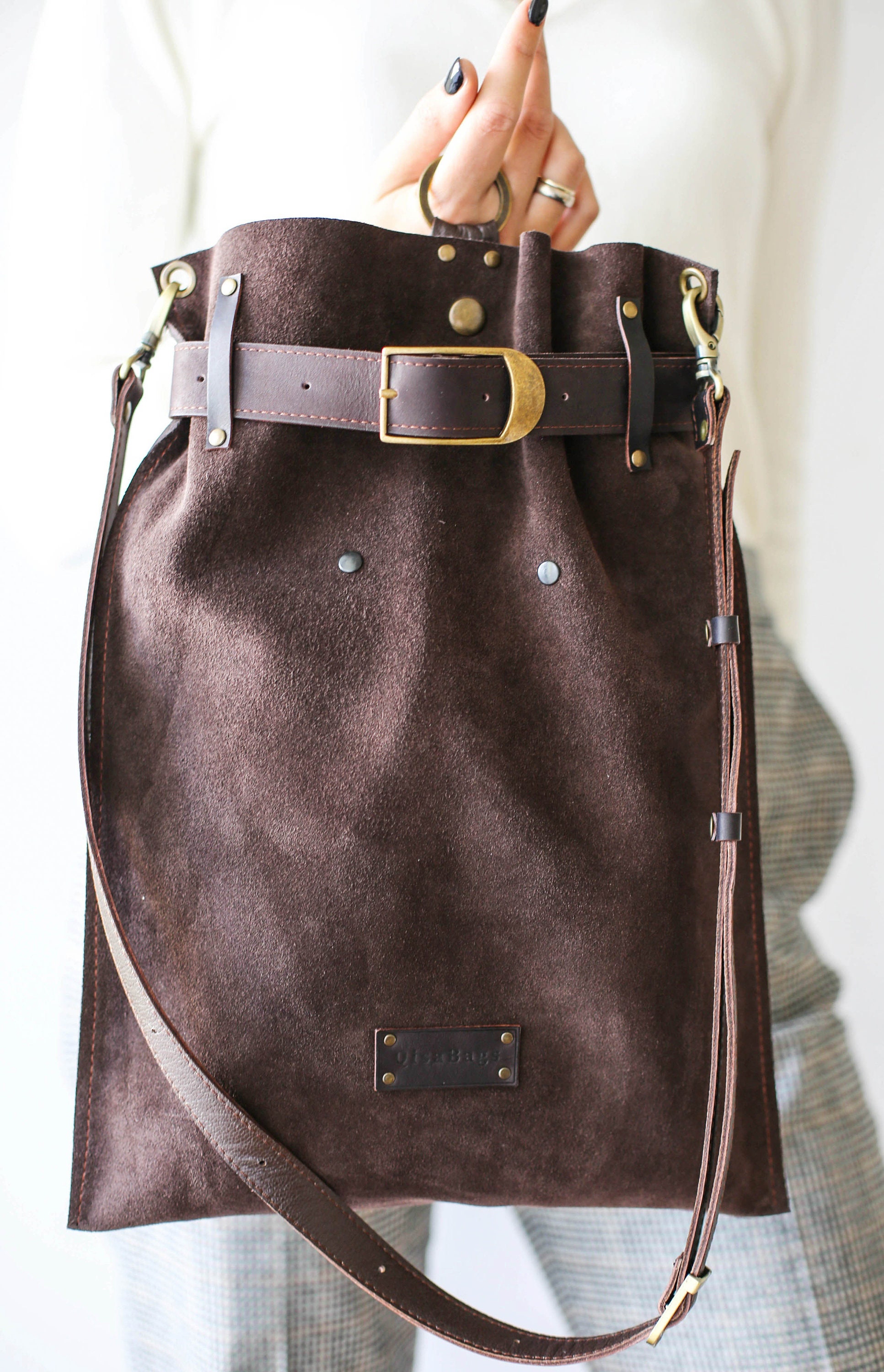Suede Bag Brown Leather Backpack Large Suede Backpack | Etsy