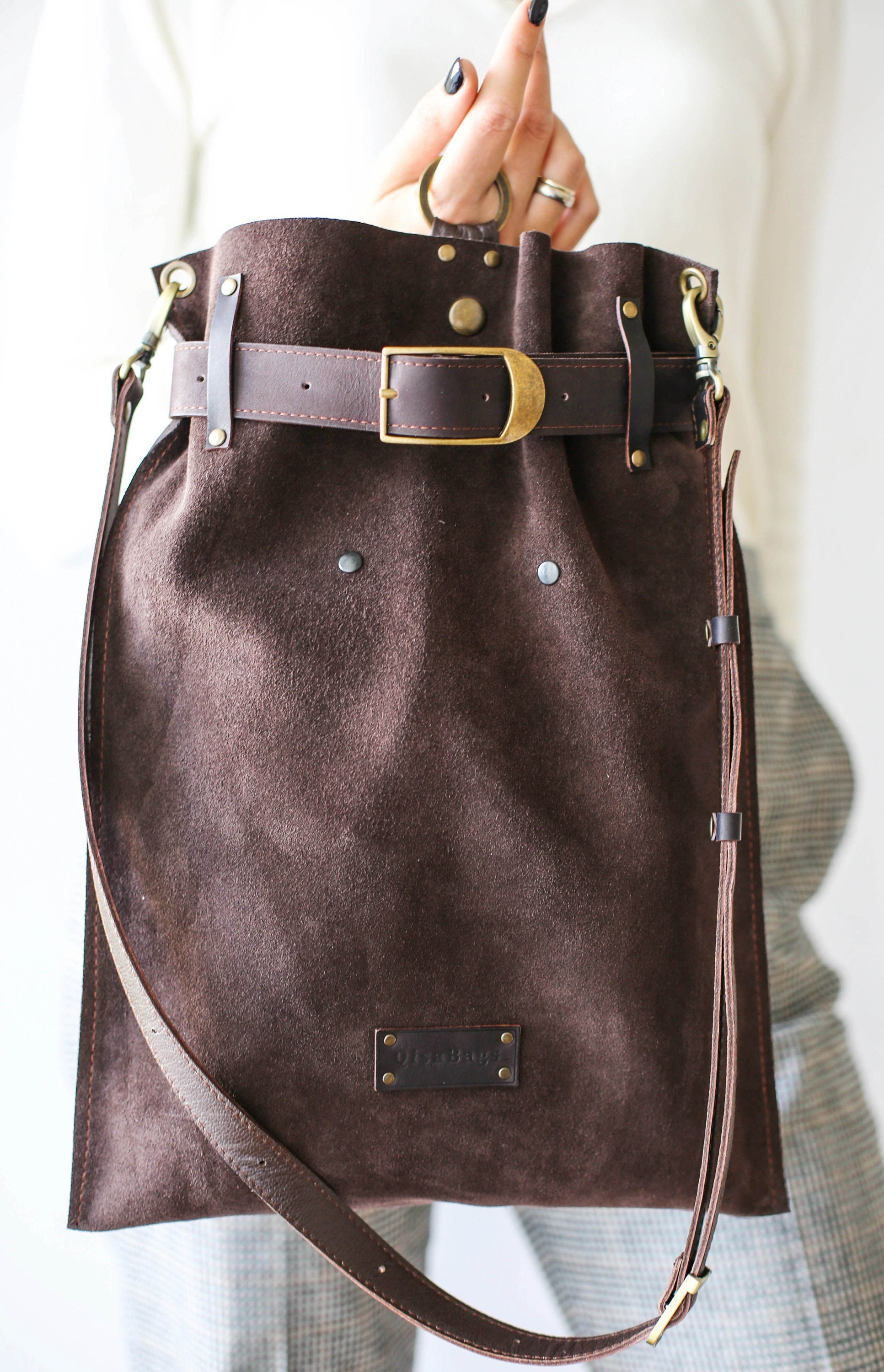 Suede Bag Brown Leather Backpack Large Suede Backpack Etsy