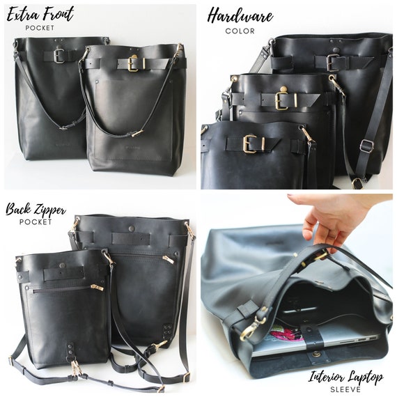 Black Leather Bag, Leather Backpack Purse, Leather Handbag