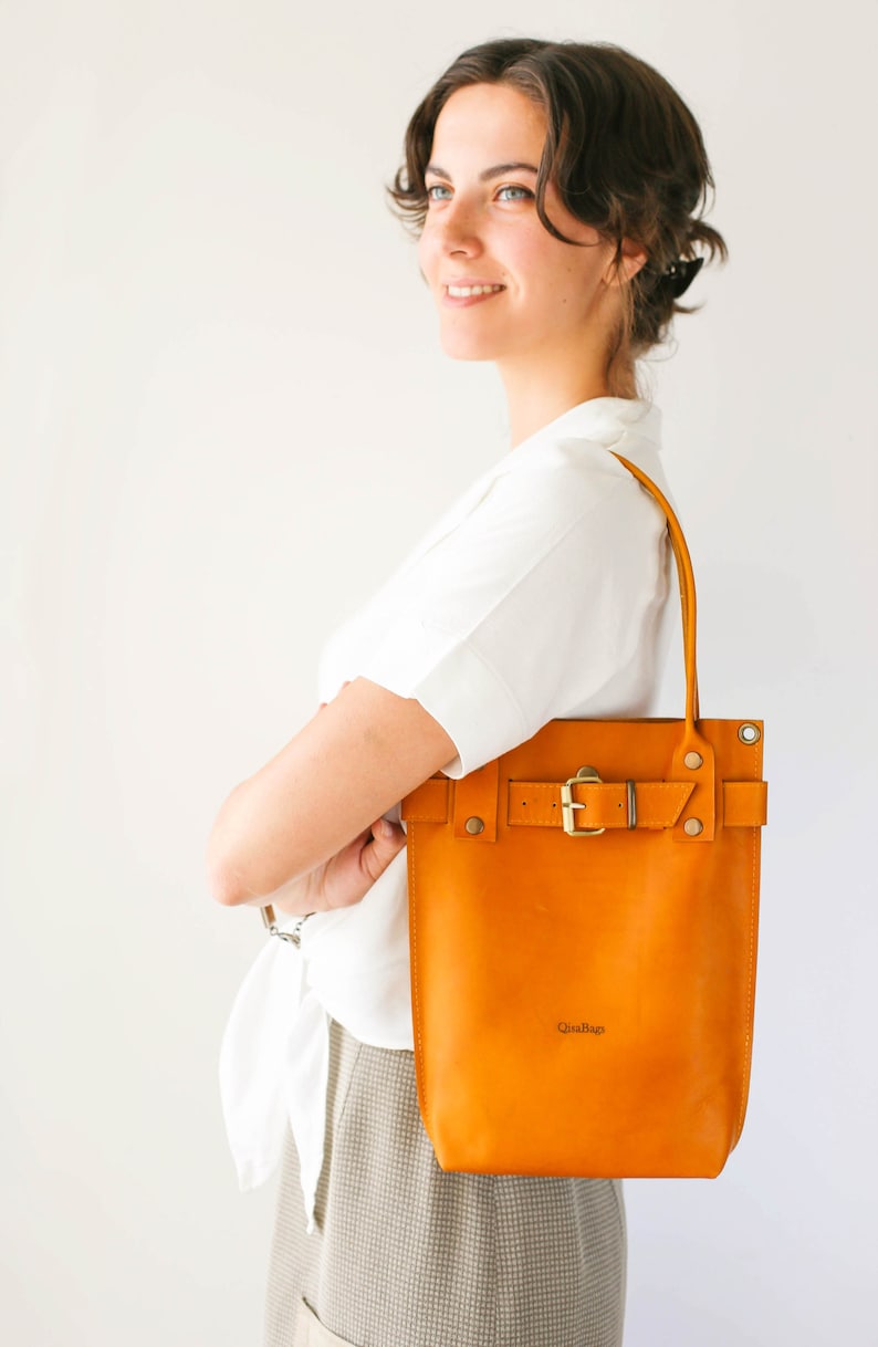 Leather Shoulder bag Leather Handbag for Women Yellow | Etsy
