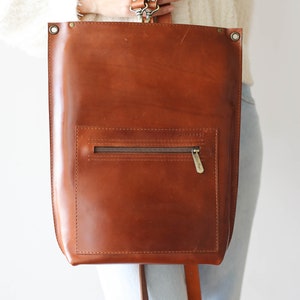 Brown Leather Backpack Purse, Leather Laptop Backpack, Convertible Backpack with Zipper, Leather Backpack Women image 10