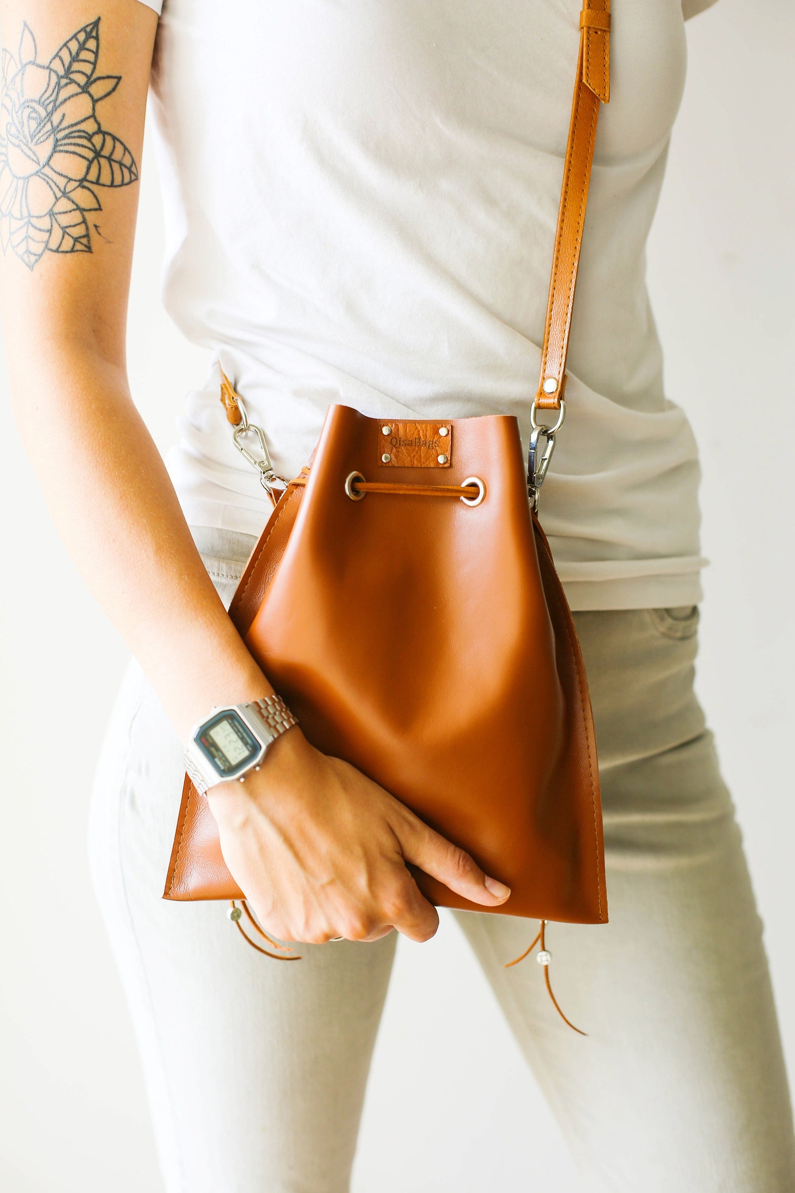 Leather Bucket Bag Brown Leather Crossbody Bag Custom Etsy
