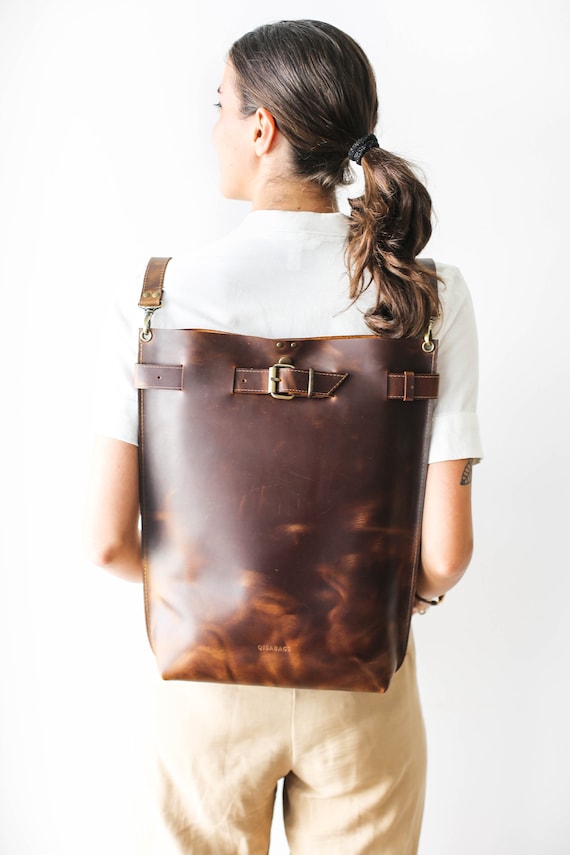 Brown Leather Backpack Large Leather Backpack Laptop - Etsy