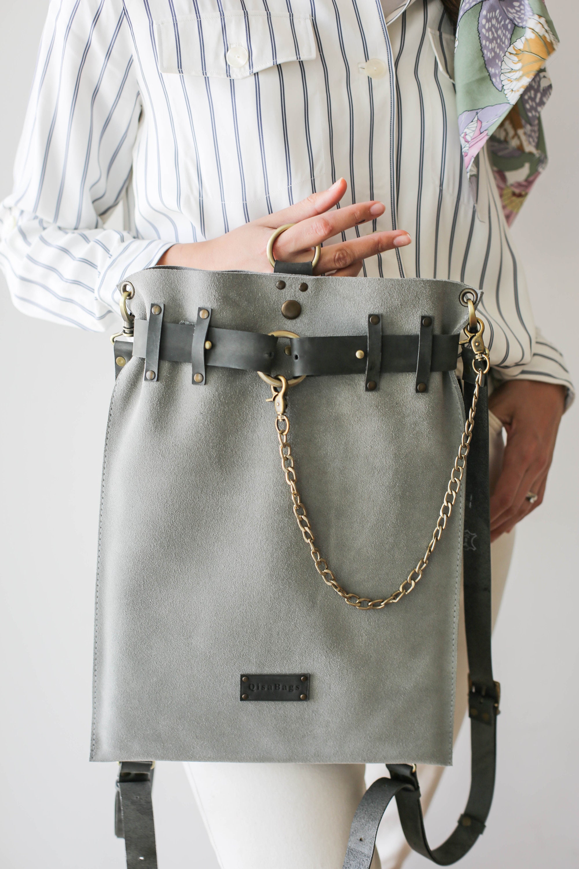 Gray Leather Bag Gray Leather Backpack Womens Backpack Etsy
