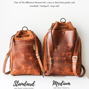 Brown Leather Bag, Women's Leather Backpack, Cognac Leather Shoulder Bag, Bucket Bag, Laptop Backpack with Pockets, Backpack Purse image 6