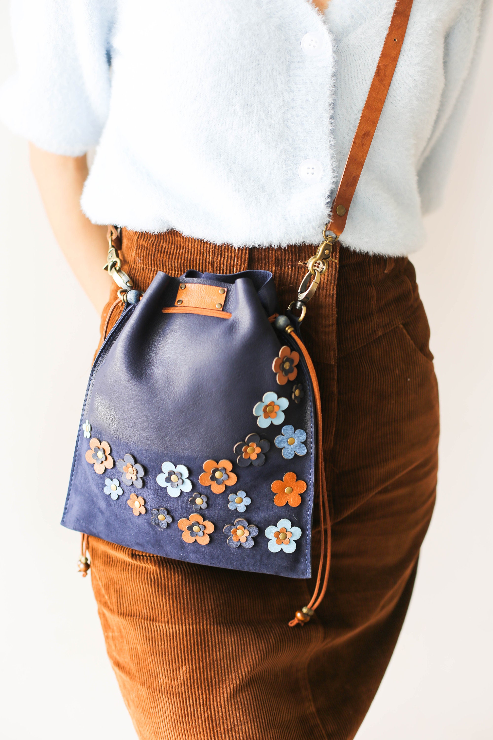 Crossbody Leather Bag, Bucket Bag, Small Leather Purse