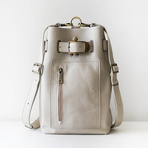 Leather Backpack Purse, Soft Leather Bag for women, Convertible Beige Leather Bag, Leather Backpack