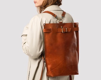 Leather Backpack Purse, Convertible Brown Leather Laptop Backpack