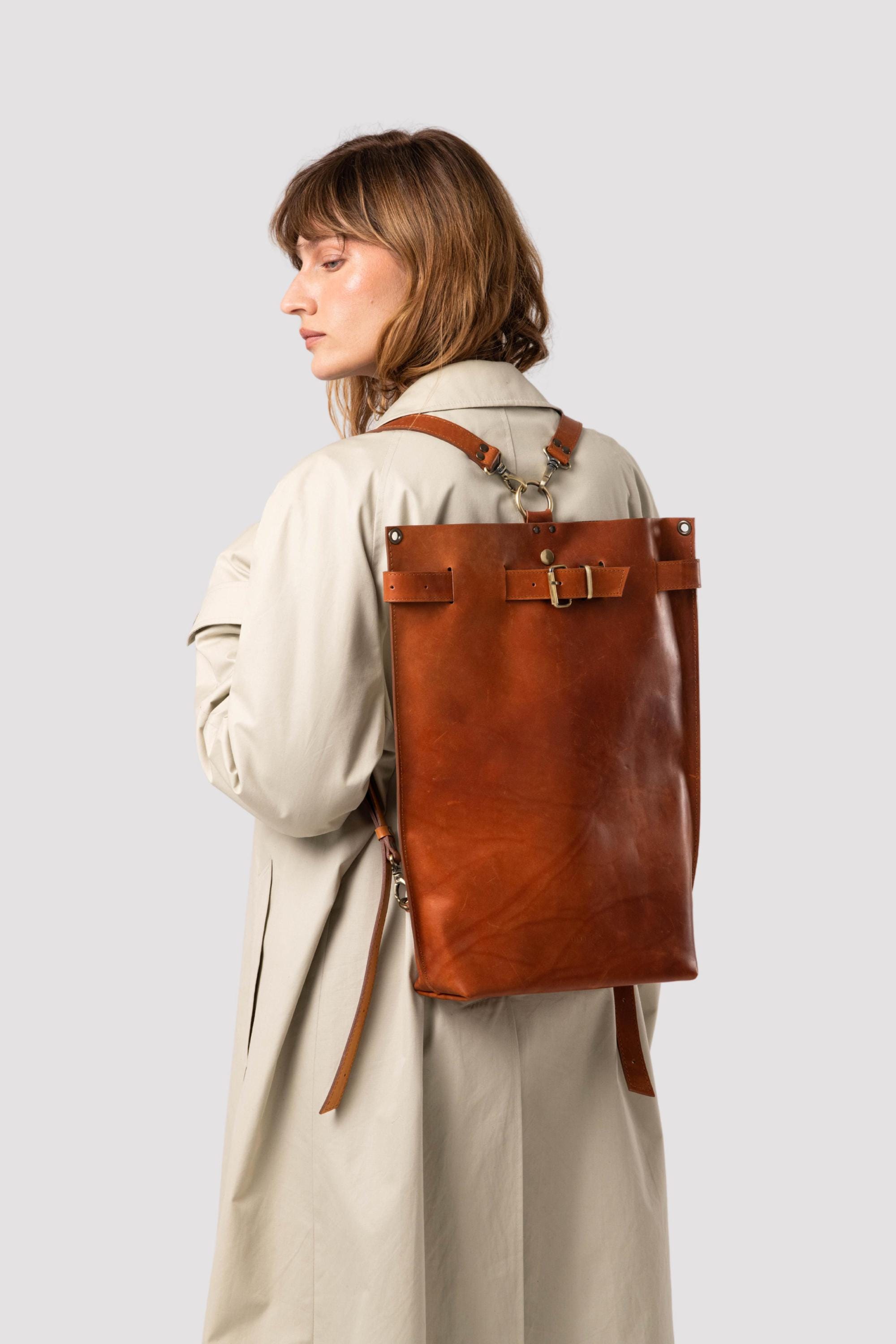 Leather Backpack Purse, Convertible Brown Leather Laptop  display picture 1