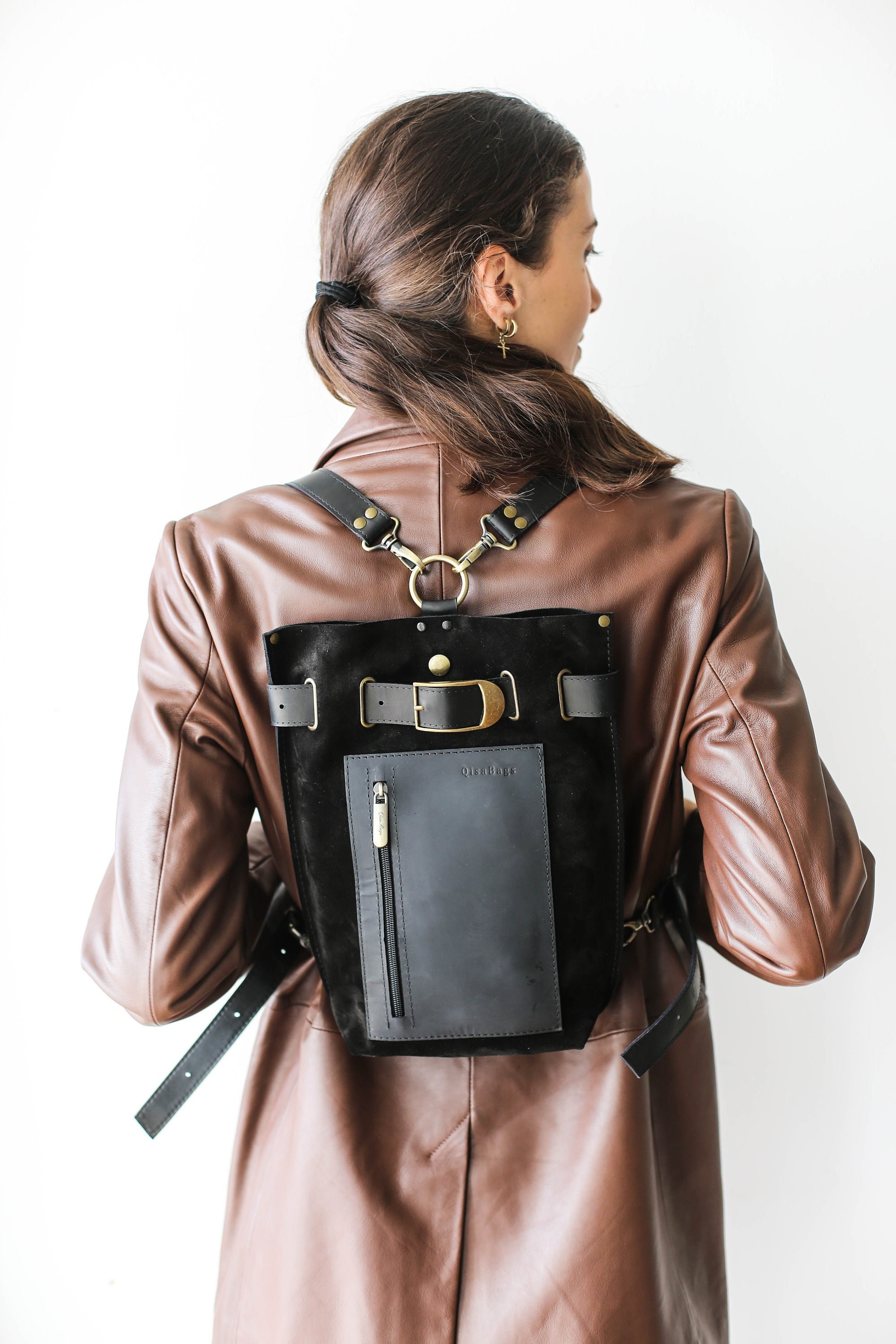 Leather Backpack Purse, Backpack for Women, Black Leather
