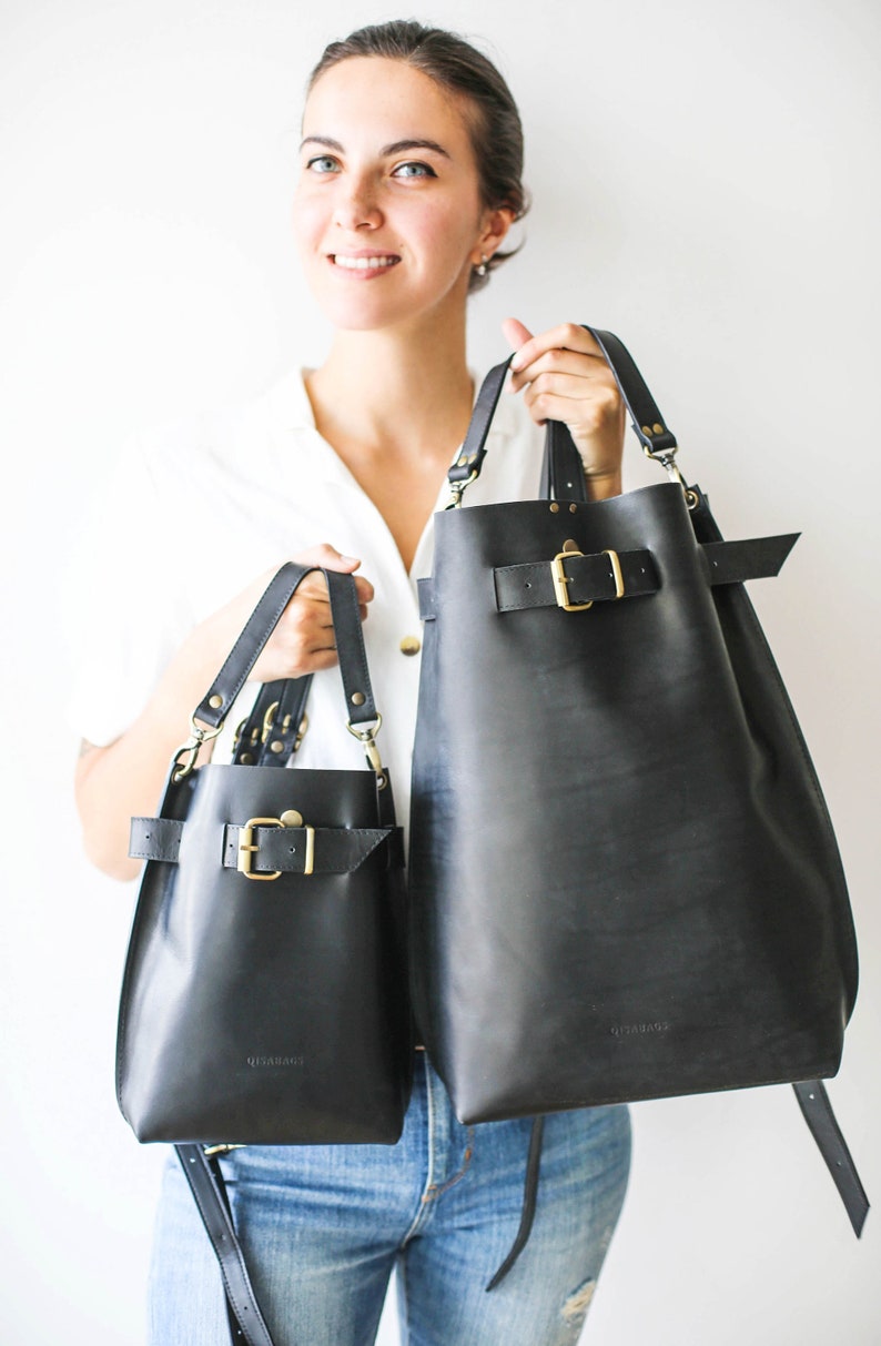 black leather backpack purse