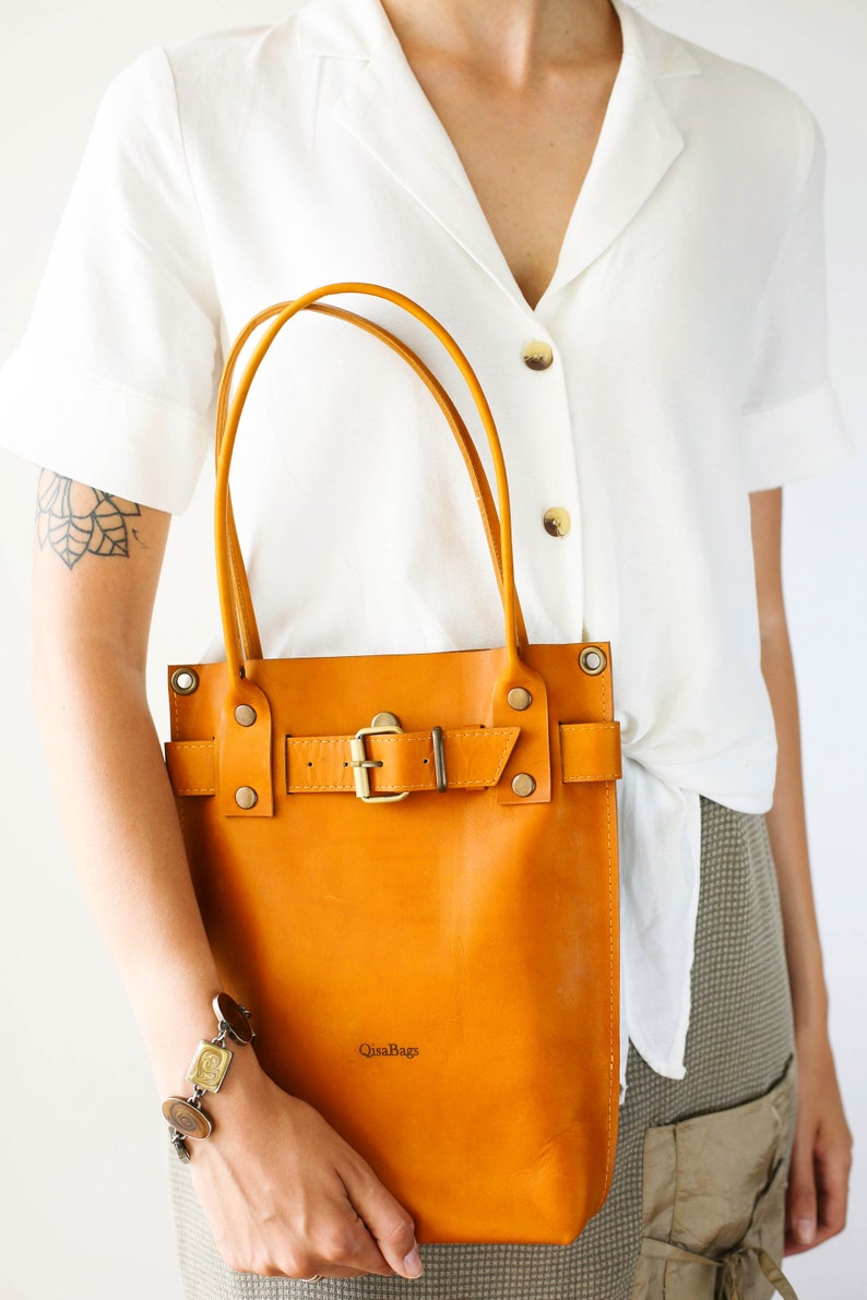 Leather Shoulder bag Leather Handbag for Women Yellow Etsy