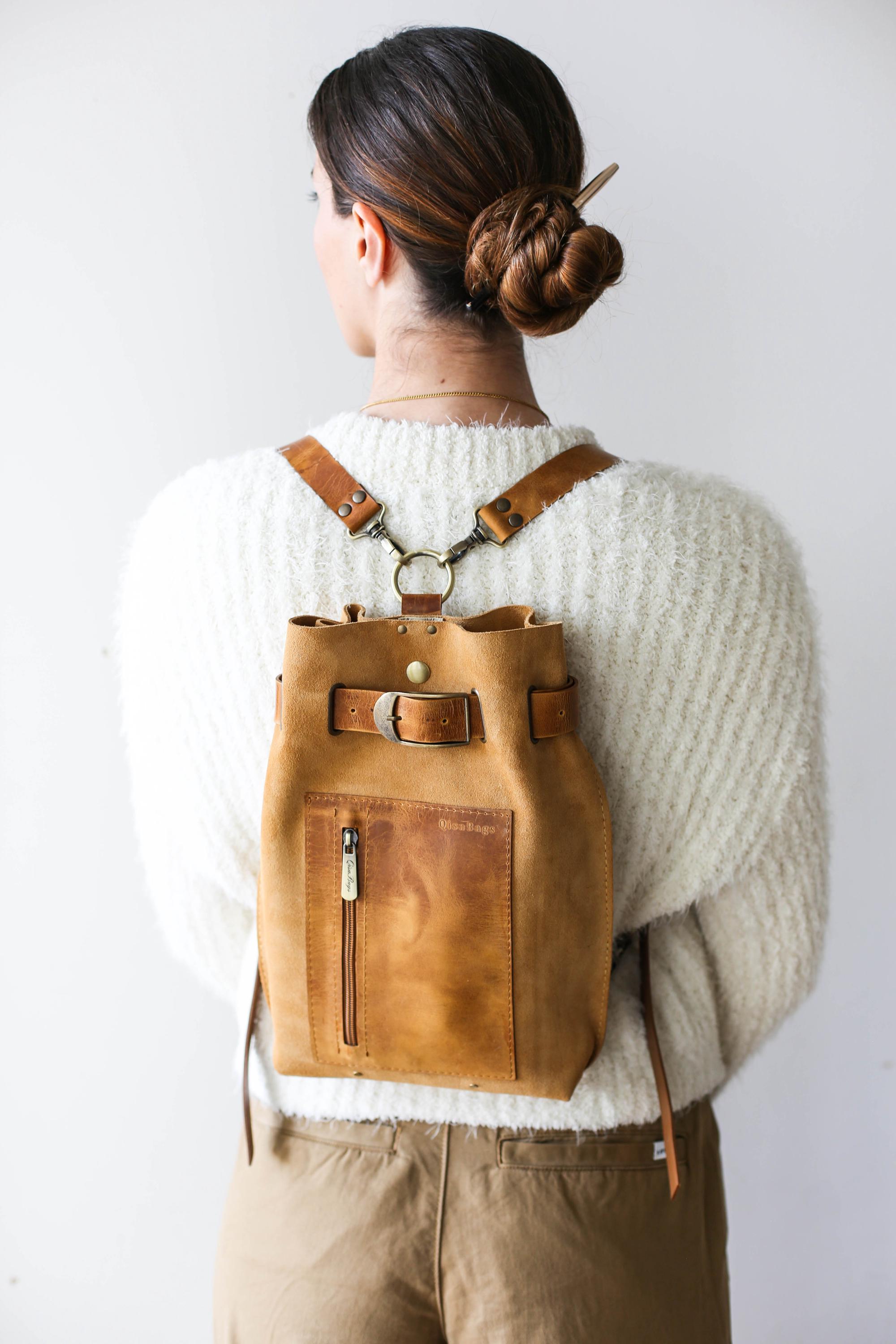 Sahara Leather Backpack Purse, Leather Sling Bag, Brown  display picture 1