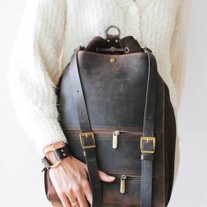 Men's Leather Backpack, Brown Leather Backpack, Laptop Backpack for Men and Women, Leather Rucksack, Minimalist Backpack 画像 9