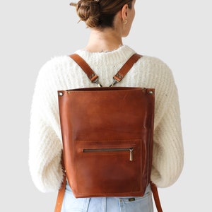Handmade Brown Leather Backpack purse for women