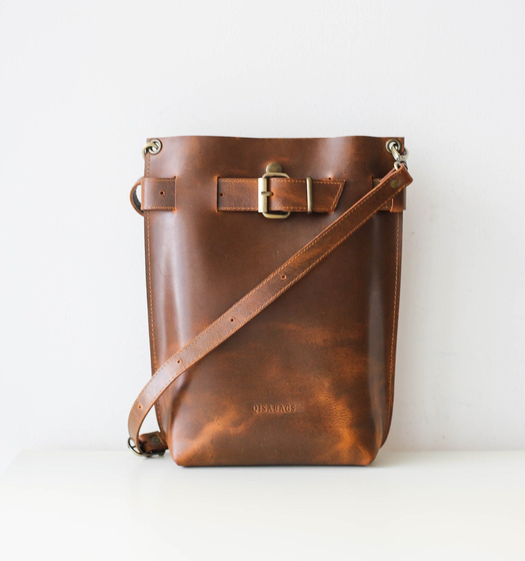 tan leather work bag