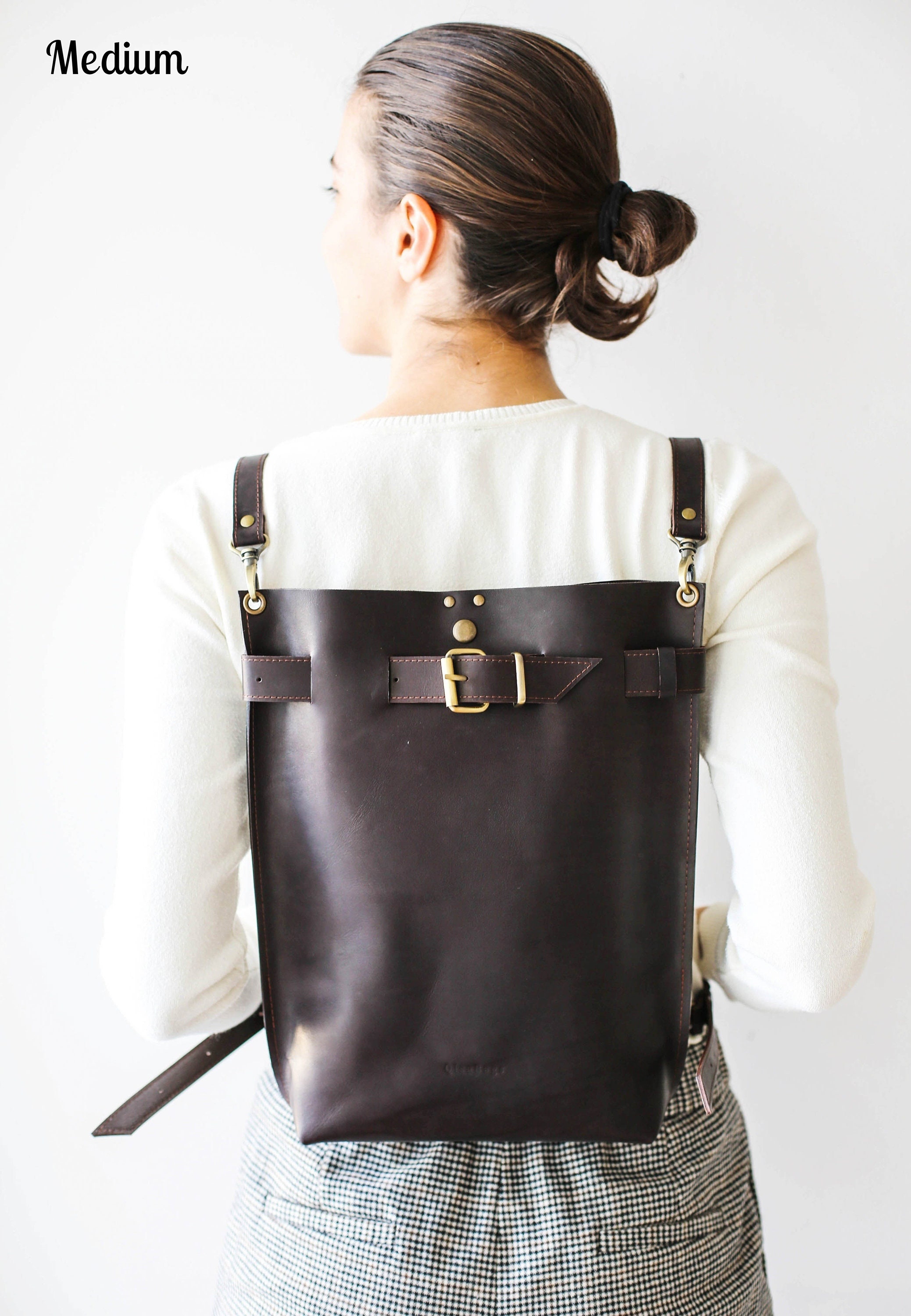 Dark Brown Leather Backpack Women Leather Rucksack Travel | Etsy