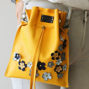 Leather Accessories, Floral Leather Pouch, Gift for Girlfriend, Leather Fanny Pack, Leather Purse, Gift for Her image 4