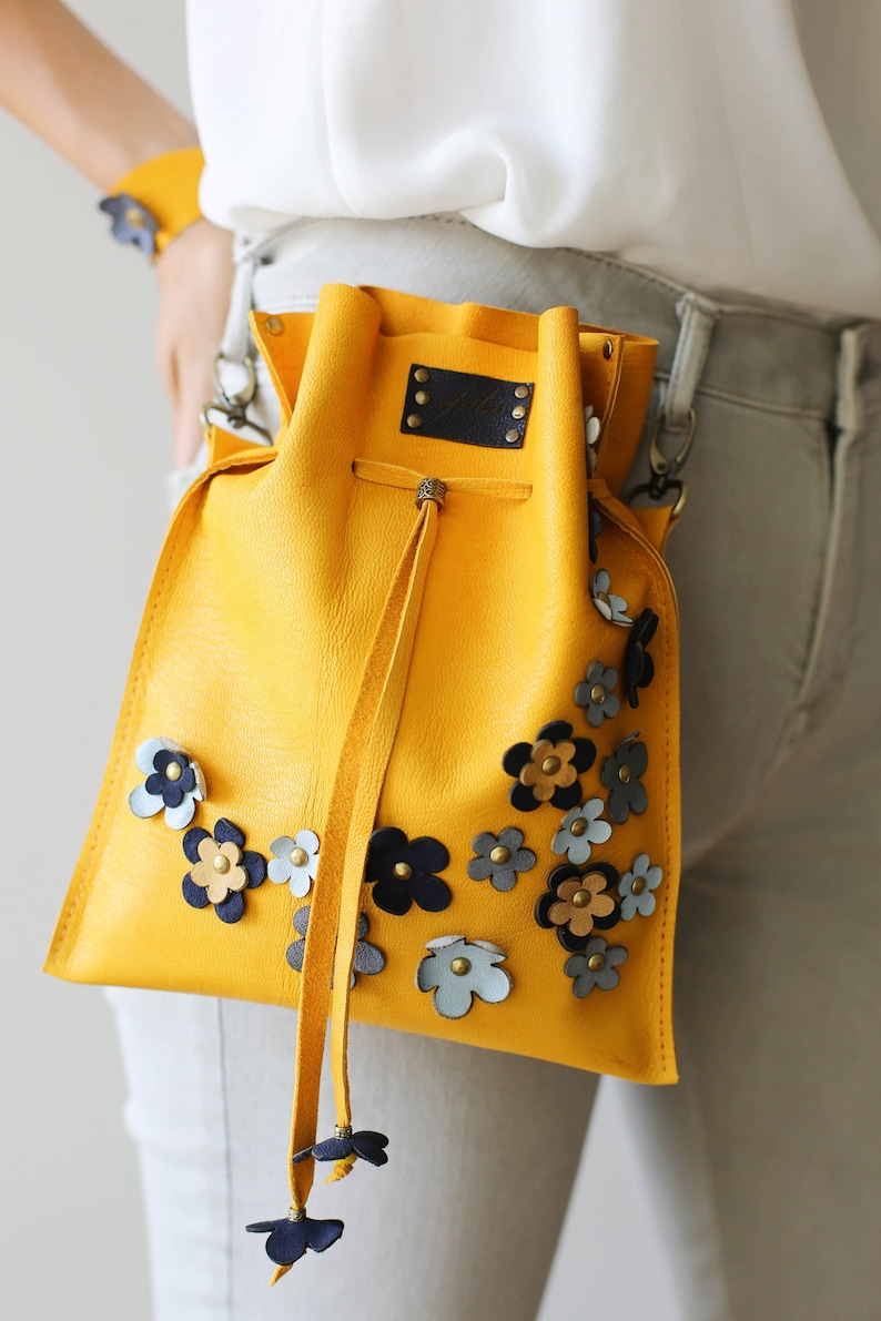 Leather Accessories, Floral Leather Pouch, Gift for Girlfriend, Leather Fanny Pack, Leather Purse, Gift for Her image 4