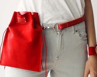 Leather Fanny Pack for Women, Mothers day Gift, Leather Belt Bag, Hip Bag, Red Fanny Pack, Belt Bag Woman, Small Leather Purse