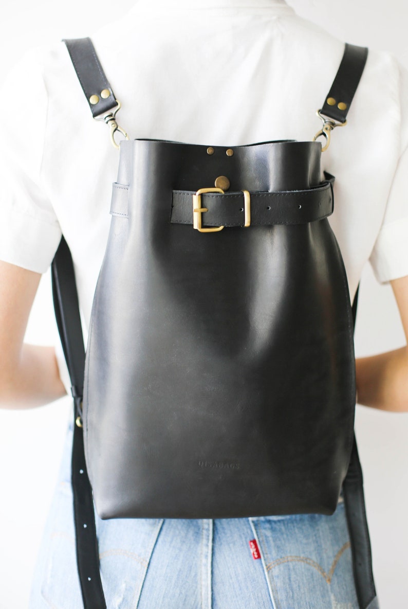 Black Leather Laptop Bag for women