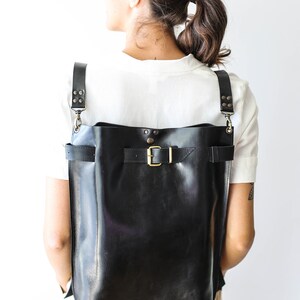 Handmade Large Leather Backpack, Black Leather Backpack, Glossy leather purse, Leather Laptop Backpack, Qisabags image 3