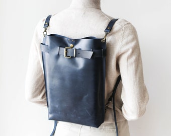Leather Bag Women, Blue Leather Backpack, Leather Purse, Leather Travel Bag, Travel Backpack, College Backpack