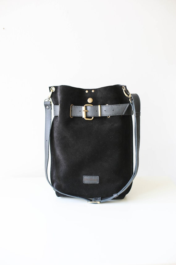 black suede backpack women's