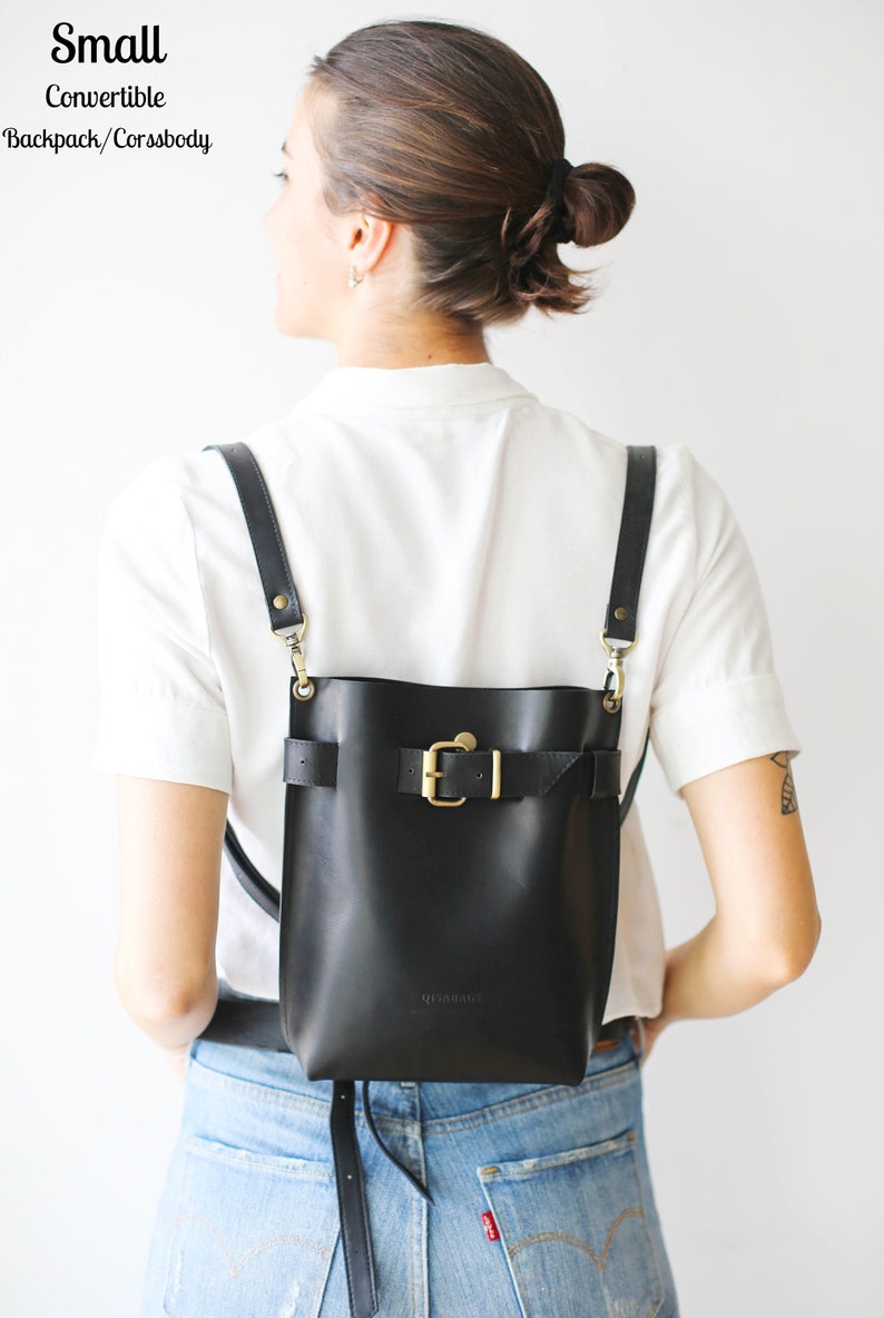 Black Backpack Black Backpack Purse Black Leather Purse Etsy