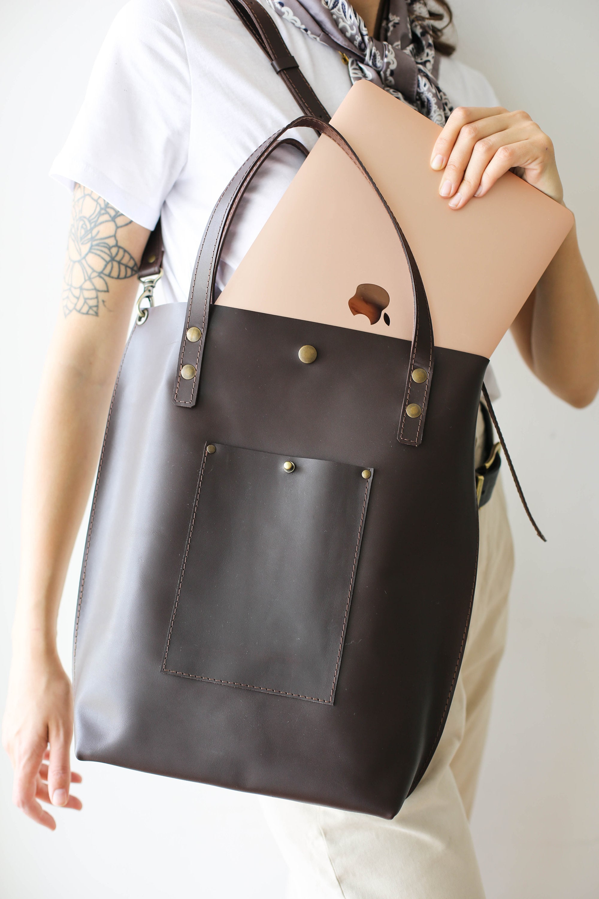 Leather Laptop Bag Leather Tote Large Leather tote Tote Etsy