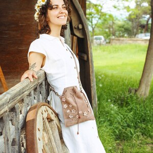 Small Leather Bag, Leather Waist Bag, Leather Gift for Her, Floral Leather Bag, Leather Accessories women image 9