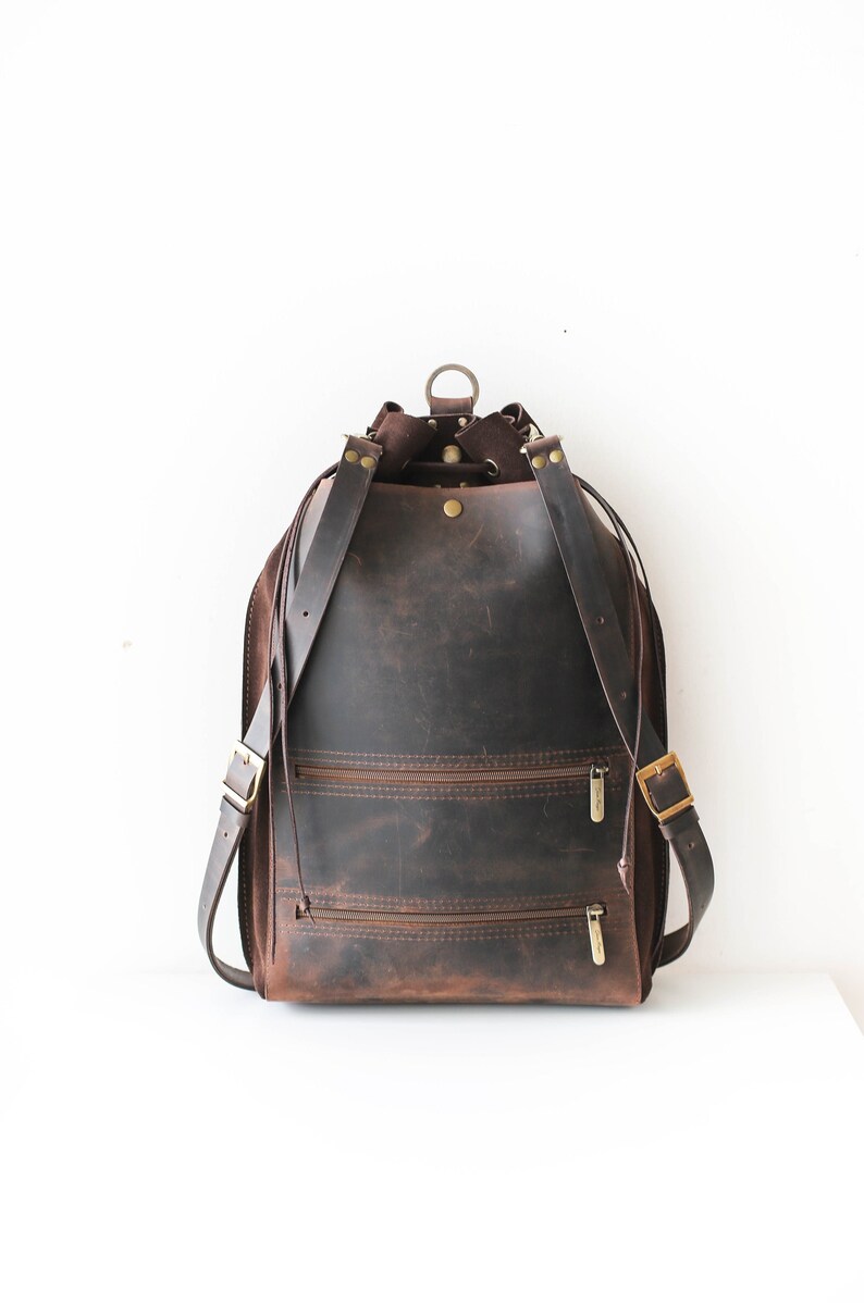 Men's Leather Backpack, Brown Leather Backpack, Laptop Backpack for Men and Women, Leather Rucksack, Minimalist Backpack image 1