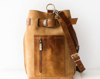 Sahara Leather Backpack Purse, Leather Sling Bag, Brown Leather Bag, Women's Leather Backpack, Convertible Backpack