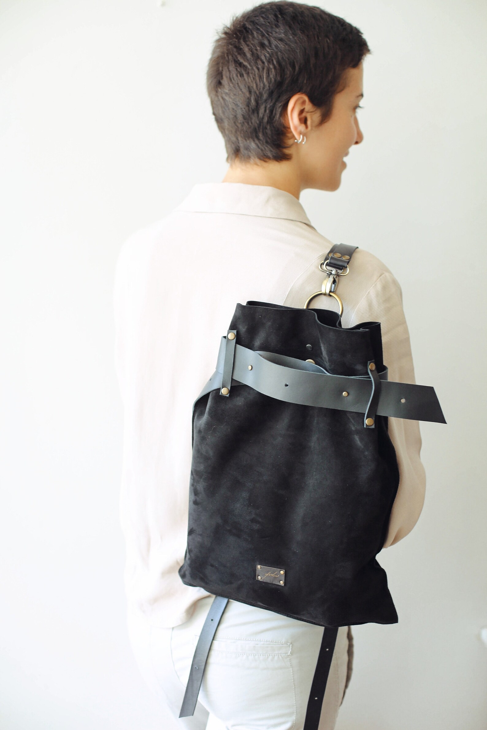 Black Leather Backpack Leather Backpack Purse Black Suede Etsy