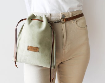 Leather Belt Pouch, Olive Green Leather Purse, Leather Coin Pouch, Suede Purse, Cross Body Bag