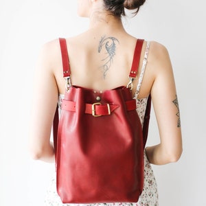 Leather shoulder bag, Everyday Bag, Leather Messenger Bag Women, Red Leather Bag, Leather Backpack image 5