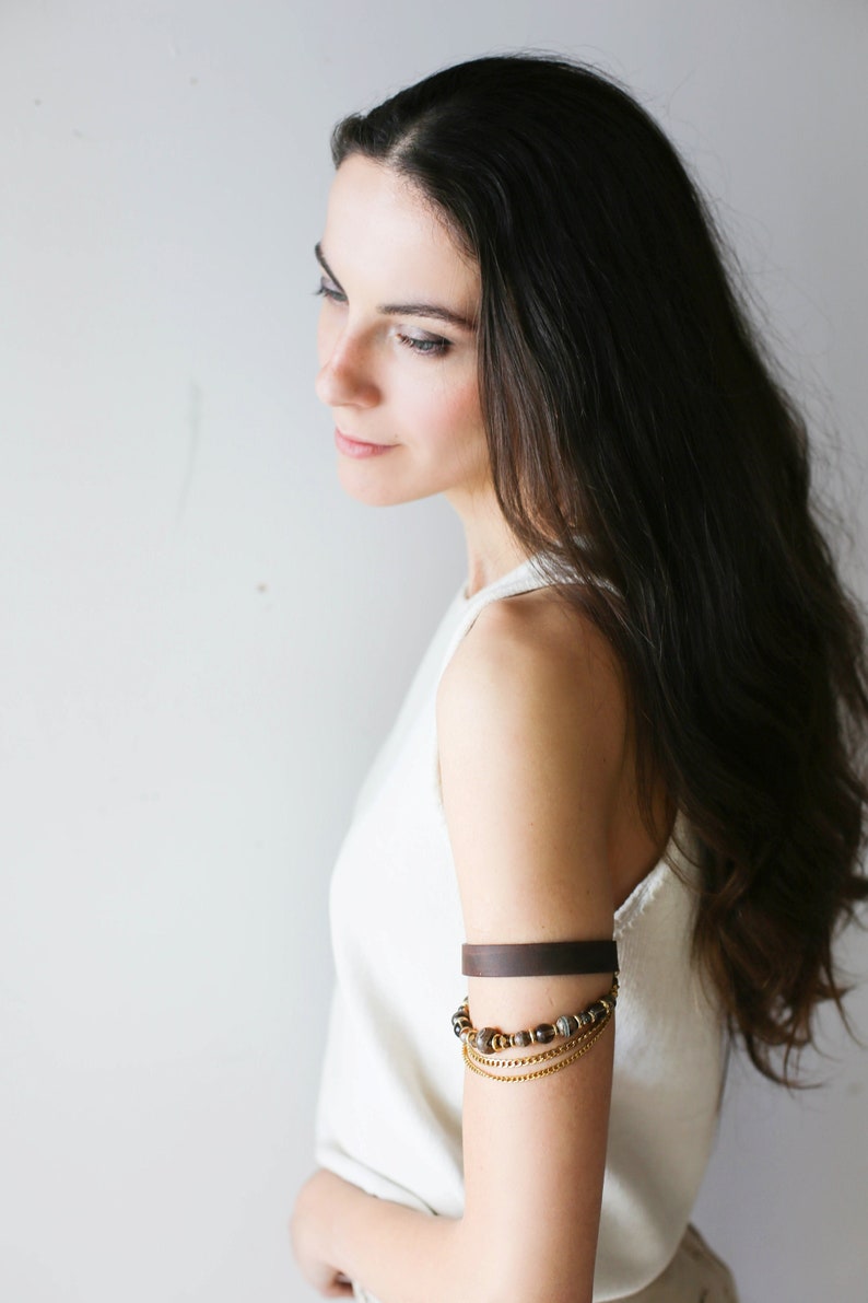 Women's Upper Arm Bracelet, Leather Jewelry, Charm Bracelet, Bohemian Arm Bracelets, Gift for Her, Summer Jewelry, Leather Bracelet image 1