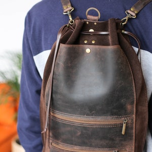 Men's Leather Backpack, Brown Leather Backpack, Laptop Backpack for Men and Women, Leather Rucksack, Minimalist Backpack 画像 4