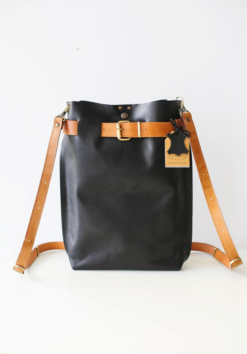 black large leather bag