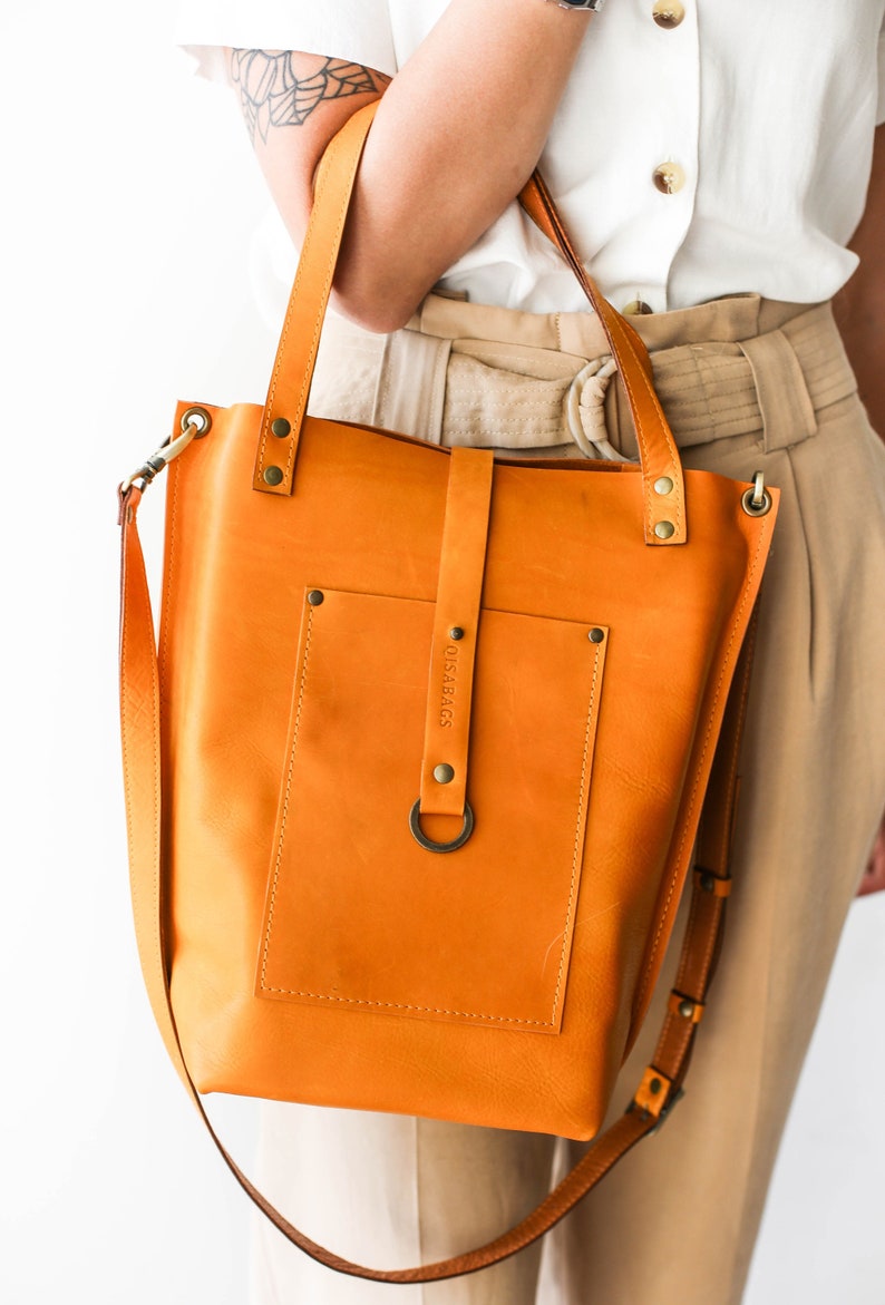 Yellow Leather Tote Leather Tote Bag for Women Custom Etsy