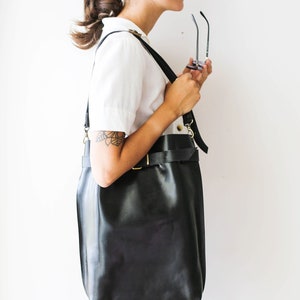 Handmade Large Leather Backpack, Black Leather Backpack, Glossy leather purse, Leather Laptop Backpack, Qisabags image 10