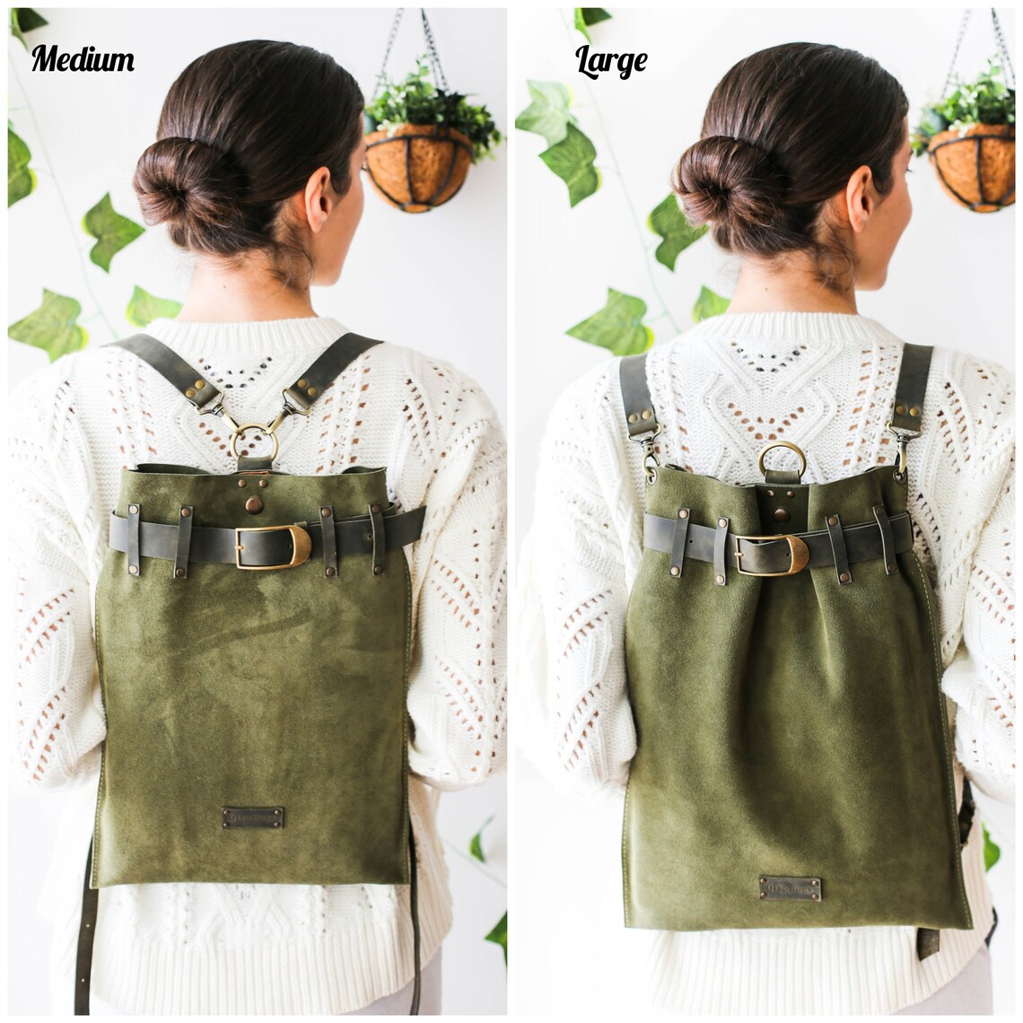 Borsa Hobo In Pelle Verde Mimetico Mark And Graham, Costruisci La Tua, Fondo In Pelle, Made In Italy