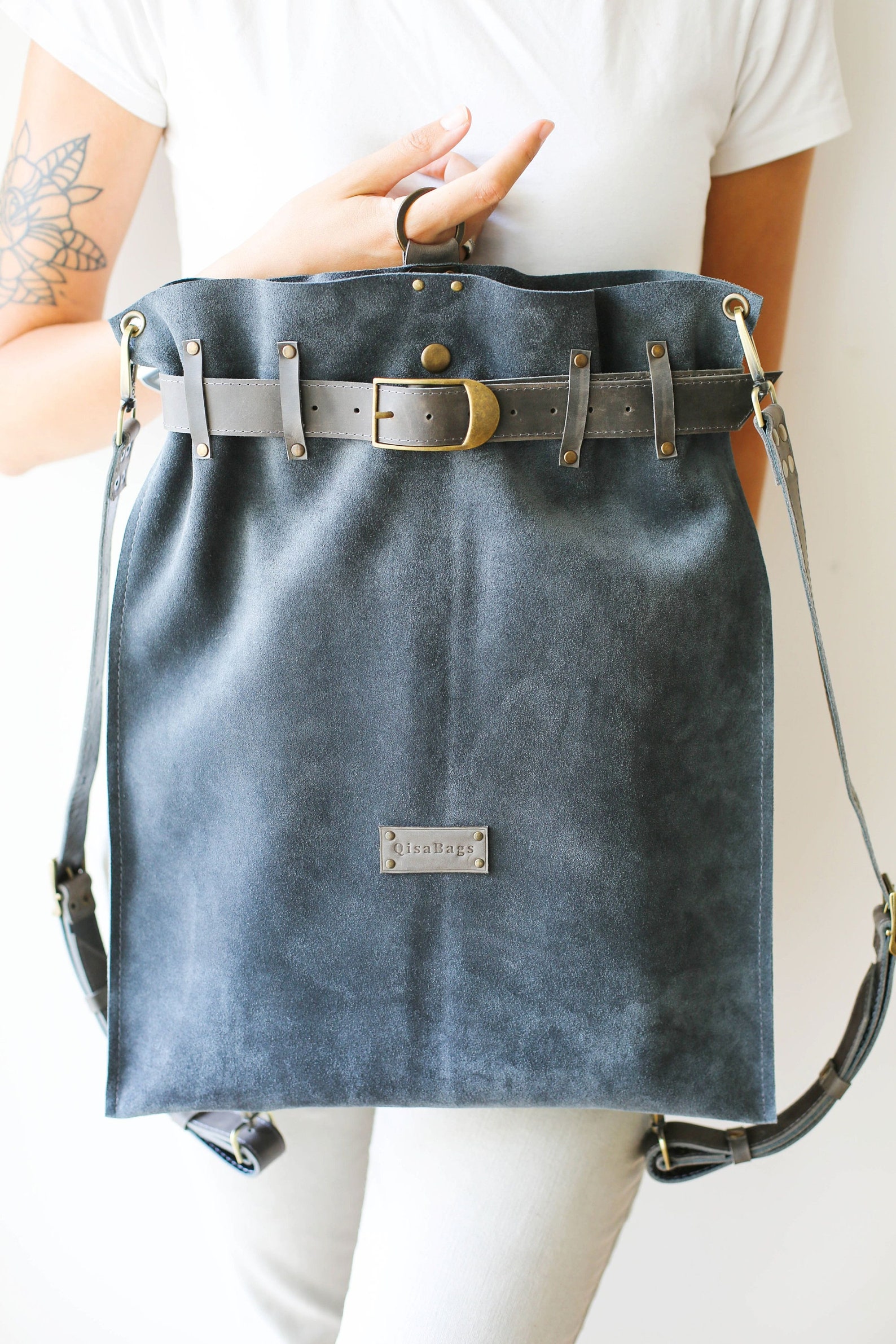 Gray Leather Backpack Convertible Backpack Purse Large Etsy
