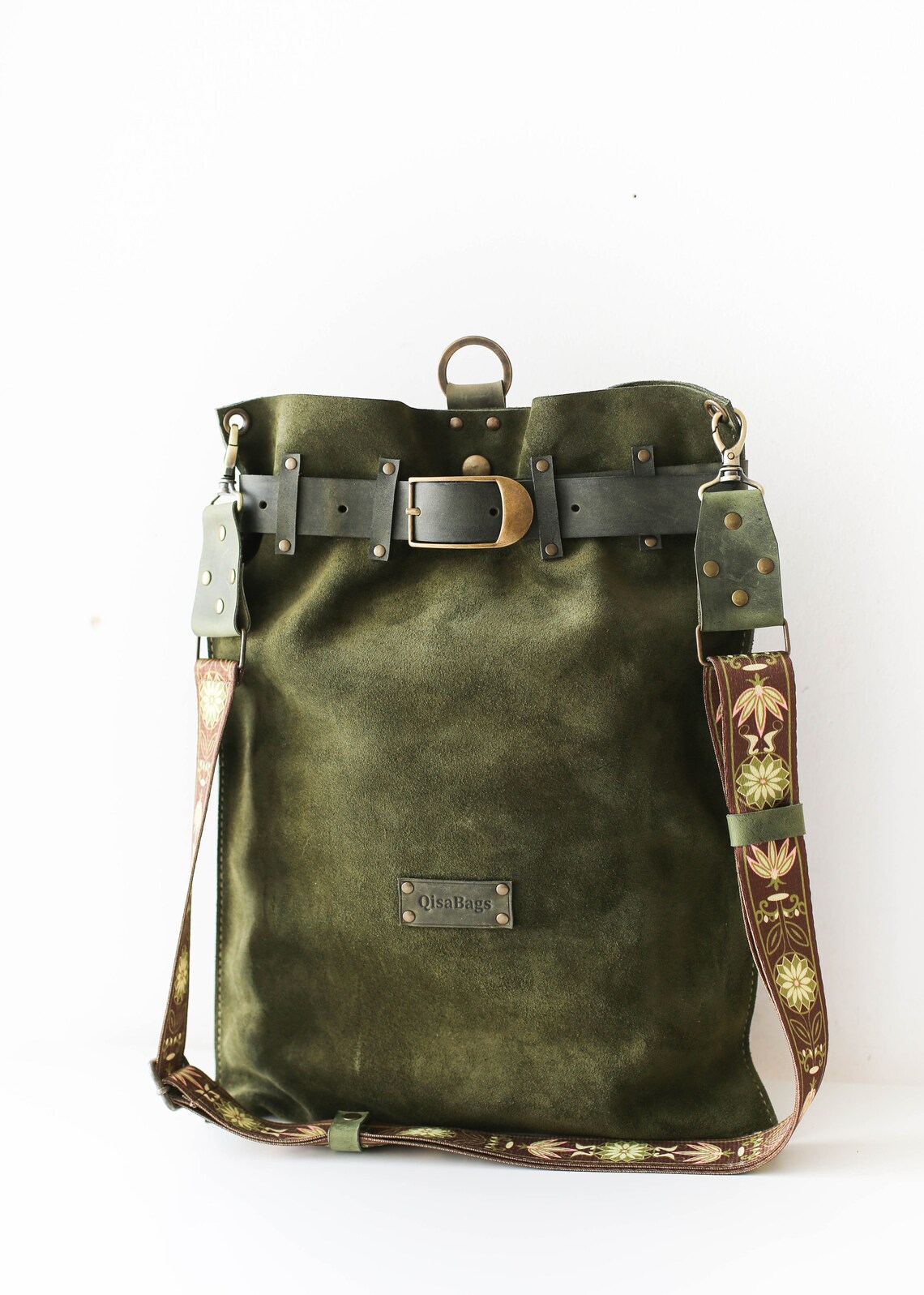 Borsa Hobo In Pelle Verde Mimetico Mark And Graham, Costruisci La Tua, Fondo In Pelle, Made In Italy