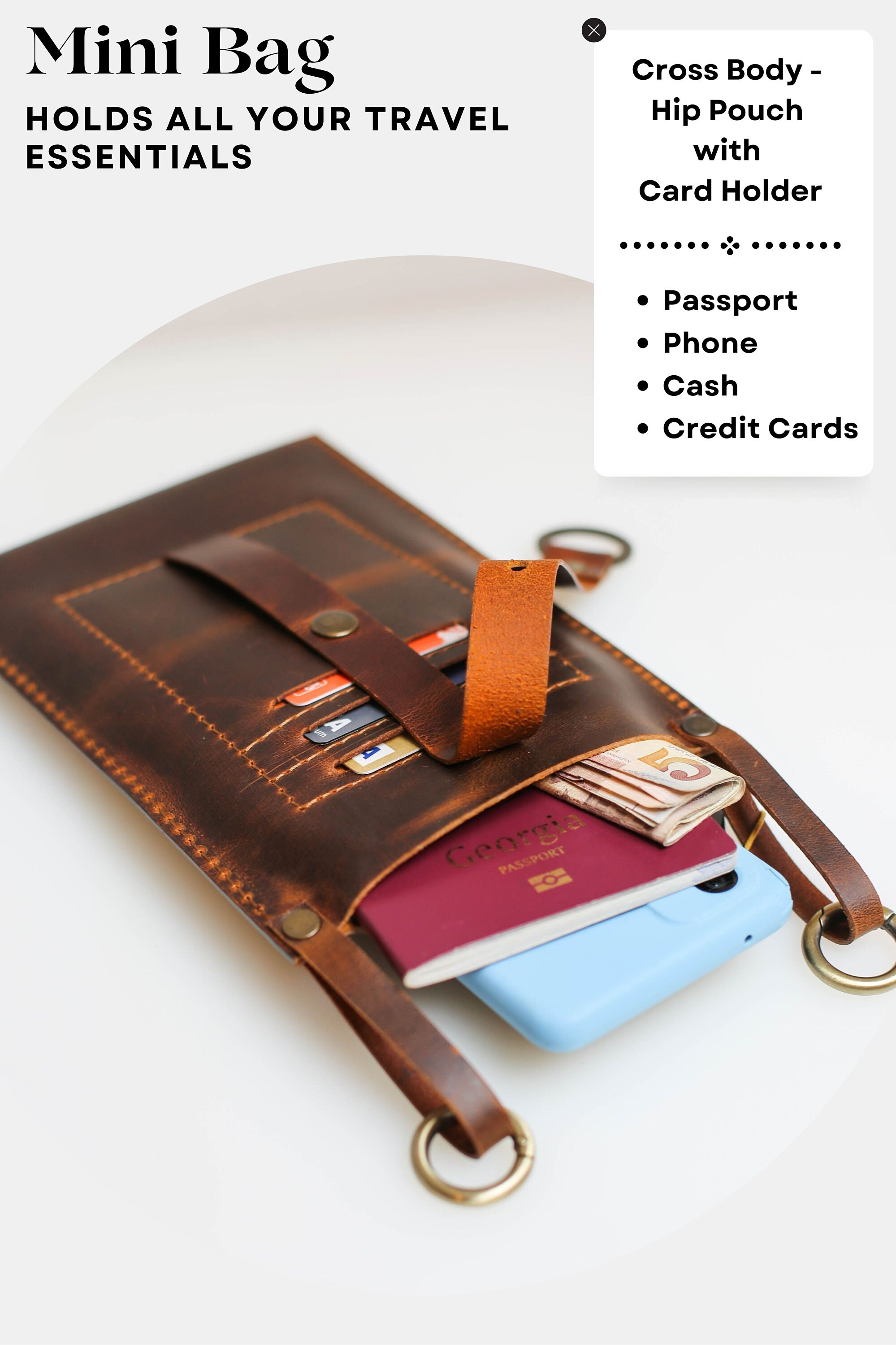 Leather Phone Wallet, Leather Crossbody Phone Bag, Small