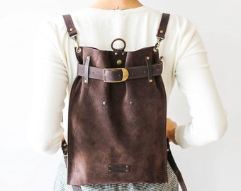 Suede Bag, Brown Leather Backpack, Large Suede Backpack, Womens backpack, Backpack Purse, Leather Rucksack