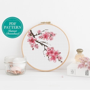 クロスステッチのパターン - 桜、植物のクロスステッチ、花のステッチ、日本のクロスステッチ、花びら、桜の木